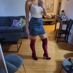 Just Fab Red Velvet Thigh-High Boots